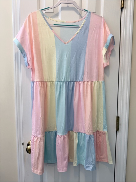 SHEIN Dresses & Skirts - Women’s Pastel Rainbow Tiered V-Neck Dress